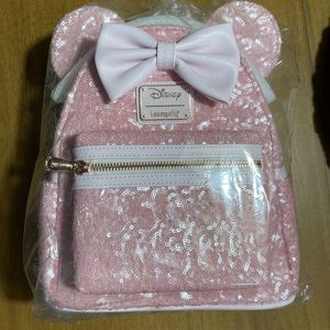 Loungefly Exclusive Minnie Mouse Pink Cotton Candy Sequin Mini Backpack